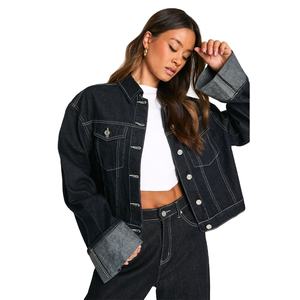 Veste en jean vintage pour femme, 100% coton, écologique, multi-poches, respirante, tricotée, effet délavé - Product Image 1