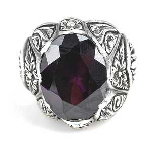 Bague pour homme en argent sterling 925 gravée à la main avec améthyste, plaquée rhodium, bijoux fins avec motif floral - Product Image 5