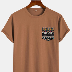 Beige 100% Cotton <b>Pocket</b> T-<b>Shirt</b> for <b>Men</b> Custom Printed Chest <b>Pocket</b> OEM Casual Summer Soft Fabric Breathable Regular Fit - Product Image 1
