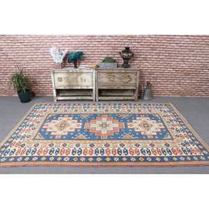 Alfombra Turca de 5.5x8.3 pies, Alfombra Vintage Grande, Alfombra de Lana Azul Sólida - Product Image 2