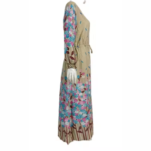 Abaya d'été modeste pour femmes, robe musulmane décontractée à fleurs, séchage rapide, avec cordon de serrage à la taille et sans manches - Product Image 6
