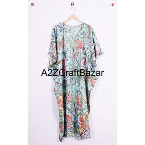 Bata de Mujer Elegante y Lujosa de Algodón 100% con Estampado Floral Primaveral Vintage, Manga Tres Cuartos, Larga hasta el Tobillo, para Dormir o para la Playa - Product Image 6