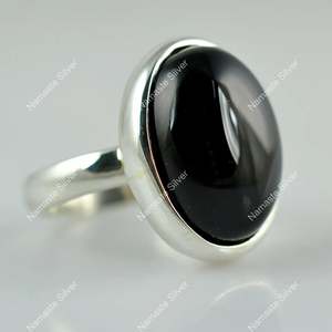 925 Sterling Silver Handmade <b>Statement</b> <b>Ring</b> Black Onyx Oval Cocktail Gemstone July Birthstone Black Jewelry for Party Occasions - Product Image 5