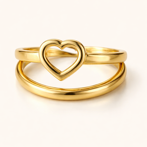 18K Gold Plated <b>Stainless</b> <b>Steel</b> Adjustable Open Heart <b>Ring</b> - Product Image 5