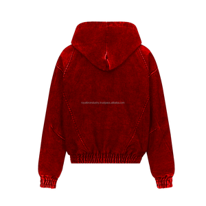 Sudadera con capucha de invierno con lavado ácido Vintage para hombre 100% algodón polar con cremallera servicio OEM impreso personalizado - Product Image 6