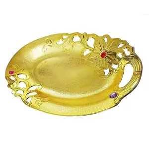 Plato Floral de fruta de aluminio de Color dorado, exhibición ecológica para servir en el hogar, estilo de diseño moderno de lujo, calidad de exportación Ramadán - Product Image 1