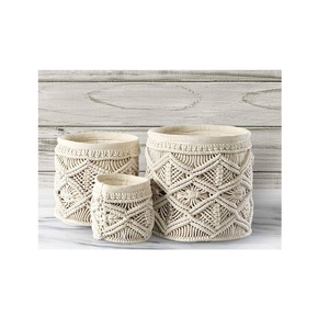 Panier de rangement en macramé fait main en gros de qualité industrielle panier creux en corde de coton tissé à la main avec poignée décor bohème - Product Image 5