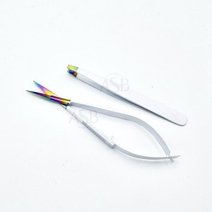 Blanc avec pince à sourcils arc-en-ciel Logo personnalisé pointes inclinées en acier inoxydable pince à sourcils avec ciseaux à ressort pour cils - Product Image 4