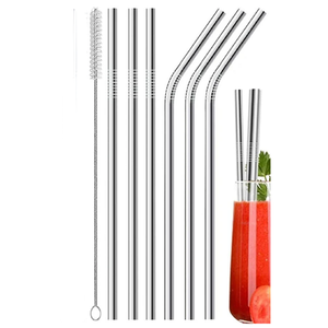 7-Piece Reusable Stainless Steel <b>Metal</b> <b>Straw</b> Set with Cleaning Brush - Product Image 1