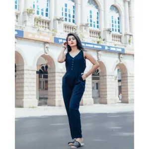 Combinaison ample en coton bleu roi pour femme, style streetwear, fitness, avec logo personnalisé, motif d'automne, imprimé bandage - Product Image 3