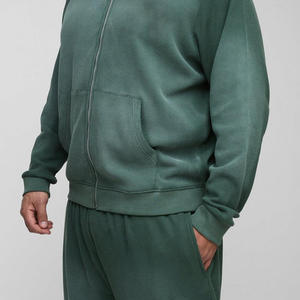 Conjuntos de sudadera con capucha y pantalones de chándal para hombre con cremallera lavada con ácido en blanco de algodón pesado de 350GSM nuevo diseño personalizado al por mayor con OEM - Product Image 5