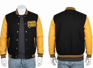 Hot Selling Custom-Made Black Woolen Stand Varsity <b>Jacket</b> Men Plus Size Winter <b>Red</b> Stripe Design 100% High Quality Woven Front - Product Image 3