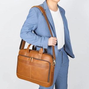 Leather Laptop Messenger Classic Style Durable Zipper Closure Crossbody Shoulder Carrying System Portable Brown Tan Colors - Product Image 5