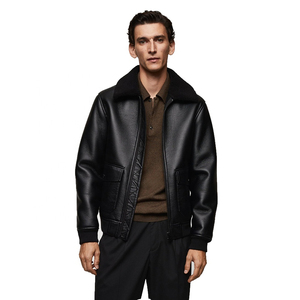 Veste en cuir personnalisée Mode d'hiver Véritable cuir Haute qualité Coupe-vent Casual Streetwear Toile Col montant pour hommes - Product Image 2