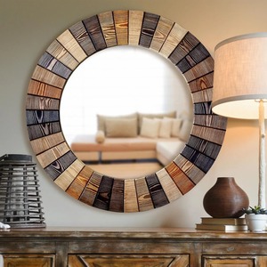 Rustic Wood Slat Round <b>Mirror</b> Handmade Contemporary Mixed Tone Sunburst Wall <b>Mirror</b> From REHMAN <b>CRAFT</b> - Product Image 6