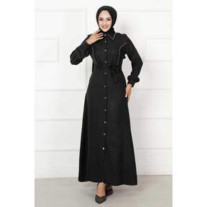 Vestido cuello camisa detalle perla Antracita - Product Image 3