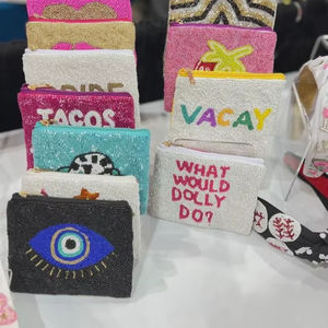 Porte-monnaie en perles faites à la main de premier ordre, rehaussez votre entreprise, artisanat artistique, fermeture éclair pour le jour du match, poignée souple, luxe - Product Image 1