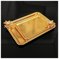 Bandejas de Metal modernas de gran venta con mango de hoja, acabados dorados y azules, decoración ecológica para boda Diwali, mesa de comedor, bandeja para servir