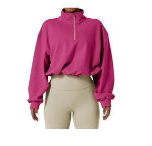 Sudadera con capucha de punto para mujer, estampada, oversize, corta, con cremallera, manga larga, cuello alto, estilo casual y urbano, para invierno - Product Image 6