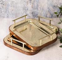 Vente en gros bol de plateau de service en bois de style arabe pour le Ramadan chocolat et dessert finition or et blanche pour Diwali