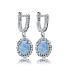 Oval Cut Light Blue Opal Stone CZ Design Wholesale Handmade Turkish 925 <b>Sterling</b> <b>Silver</b> <b>Dangle</b> <b>Earrings</b> for Women - Product Image 1