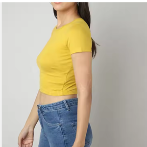 High Quality Women's Slim-Fit <b>Crop</b> <b>Top</b> Custom Digital Logo Puff Printed Casual Short Length Bow Collar Knitted Solid for Summer - Product Image 2