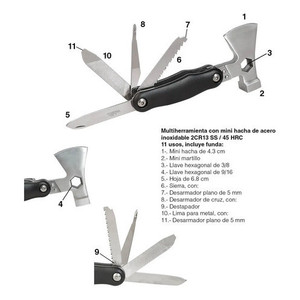 Mini Ascia Multifunzione 11-in-1 da 16,5 cm con Manico in Alluminio Nero di Wallis - Product Image 2