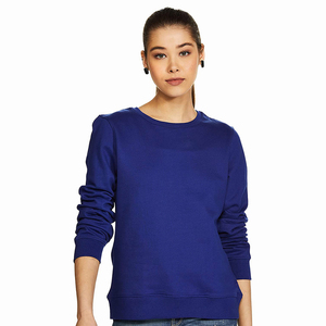 Women's Plus Size Blue Sweatshirt Full Sleeve Winter Cotton Polyester Customized Logo & Label Knitted Badge Decoration - Product Image 1