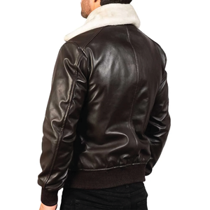Veste élégante en cuir marron avec col en fourrure blanche amovible Veste de mode pour vêtements d'extérieur confortables et à la mode - Product Image 2