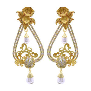 Antique AD mat plaqué élégant luxe personnalisé en laiton boucles d'oreilles bijoux artificiels à la mode pour les fêtes - Product Image 2