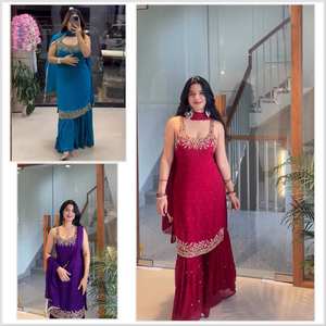 Vente en gros Orange Sequins Kurti Sharara Set Chanderi Banarasi Dupatta pour la fête de mariage Porter réception de fête et commandes personnalisées - Product Image 1