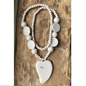 จี้ไม้สีขาวหัวใจลูกปัดสร้อยคอยาวทำด้วยมือทนทานปรับขนาดได้เครื่องประดับสไตล์โบโฮสำหรับผู้หญิง - Product Image 3