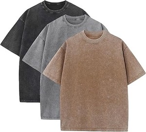 <b>Oversized</b> Cotton <b>T</b>-<b>Shirt</b> Men Solid Color Washed O-<b>Neck</b> Short Sleeve Casual Loose Fit Regular Length - Product Image 1
