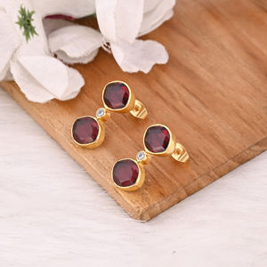 Popular Design Gold Plated <b>Earrings</b> 925 <b>Sterling</b> <b>Silver</b> Mozambique Garnet Gemstone Stud Bezel <b>Set</b> Handmade <b>Earrings</b> Gift For Her - Product Image 3