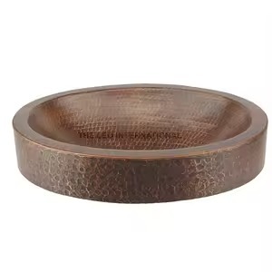 Superbe évier en cuivre de haute qualité, fabriqué à la main, au design rond élégant, idéal pour les intérieurs de maison modernes - Product Image 4