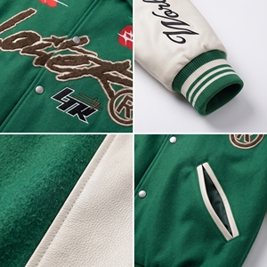 Veste universitaire brodée de qualité supérieure pour homme, bleu marine et beige, style baseball, avec design de manches de la Ligue nationale - Product Image 6