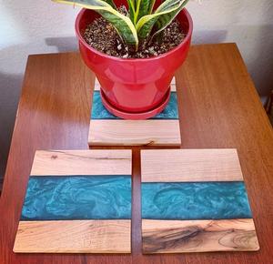 Meilleurs sous-verres uniques en résine blanche et bois de designer, 10x10 cm (4 pouces), pour boissons, hôtels et restaurants, décoration de table - Product Image 5