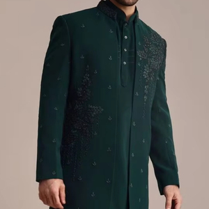 DAZZLING GROOM TEAL COLOR INDO-WESTERN JACKET,KURTA & <b>PANT</b> WITH EMBELLISHED CRYSTAL GLASS BEADS,DABKA WORK for WEDDING=2025 - Product Image 1