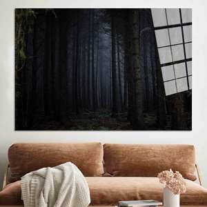 Impression sur toile de paysage de forêt sombre : Art mural Forêt Nocturne, ART SUR VERRE TÉMPERÉ - Product Image 1