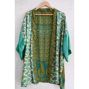 Handmade Indian <b>Silk</b> <b>Kimono</b> Short Robe Printed Nightwear Womens Loungewear Sleepwear - Product Image 2