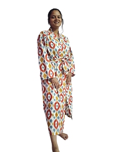 Bata de Baño Tradicional para Mujer, 100% Algodón, Estampado a Mano, Diseño Paisley de 48 Pulgadas, Transpirable, para Vacaciones de Invierno - Product Image 5