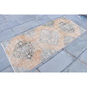 2.7x6.4 ft Rug, Turkish Vintage Rug, <b>Brown</b> Blue Camouflage <b>Wool</b> Rug - Product Image 3