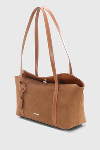 Bolso Tote de Gamuza Camel con Logotipo Personalizado, OEM ODM, Bolso de Hombro para Mujer - Product Image 1