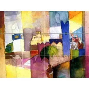 A. Macke Colorful City Tile Mural Art Mármol Cerámica Cocina Baño Backsplash Murales de pared - Product Image 1