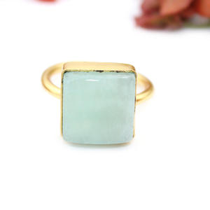 Anillo ajustable chapado en oro de 24 quilates para mujer, amazonita verde Natural, Forma cuadrada, hermosa joyería de moda india, venta al por mayor - Product Image 1