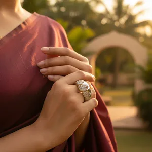 "Women's Luxury Rhodium Plated 14k <b>Gold</b> <b>Cocktail</b> Ring with Cut Diamonds" - Product Image 3
