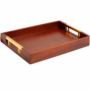 Plateau de service rectangulaire en bois massif de luxe avec élégantes poignées en laiton, côtés profonds, pour cuisine, salle à manger, table basse, décoration intérieure - Product Image 1