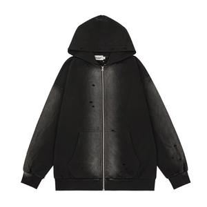 New Look Custom Acid Wash & Sun faded Hoodie Hombres French Terry Custom Logo Heavyweight Pullover Oversized Sun Faded Zip up Hoodie - Product Image 2