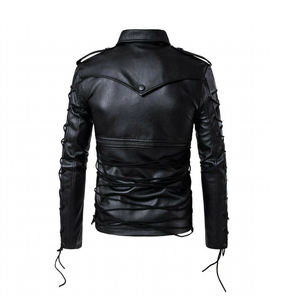 High Quality Cow Sheep Skin Leather Vintage Biker Bomber Jacket RTS OEM Unique Design Winter <b>Black</b> Front <b>Real</b> Leather Jackets - Product Image 4