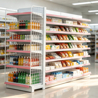 Système d'étagères métalliques robustes double face à 4 niveaux pour supermarchés et chaînes de magasins de détail (vente en gros)